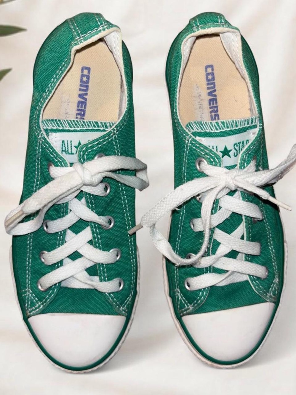 Converse All Stars Kids 3Y Green & White Canvas Low-Top Sneakers Skater Shoes